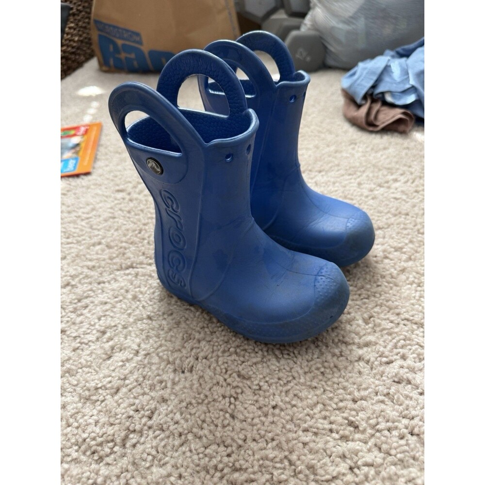 Crocs little kids "Handle-It" Slip On Waterproof Blue Rain Boots Size C9